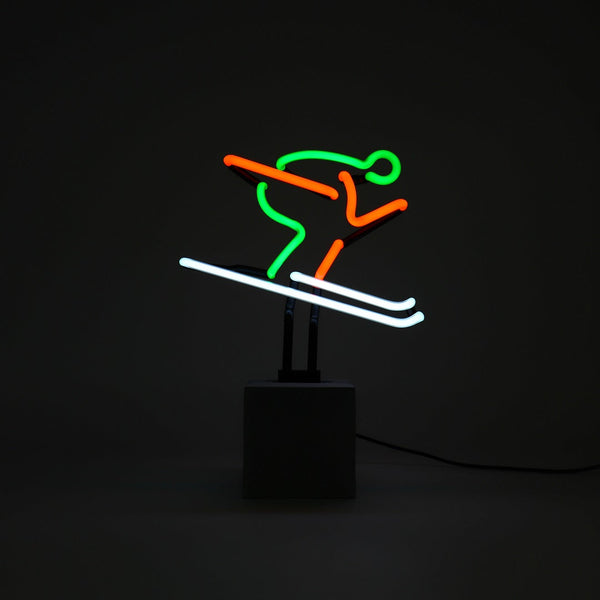 Neon ski sign - red, green, and white