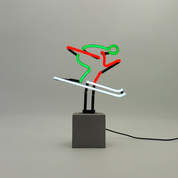 Neon ski sign - red, green, and white