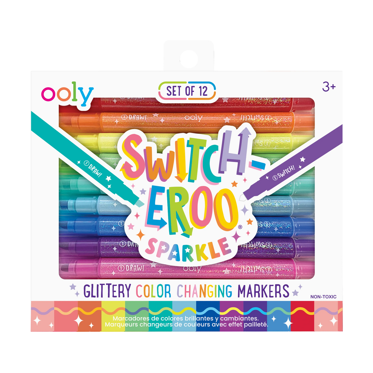 Feutres à changement de couleur pailletés Switch-Eroo – Lot de 12 – OOLY