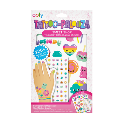 Tatouages et stickers pour ongles Tattoo-Palooza Confiserie – Plus de 225 OOLY — emballage vu de face