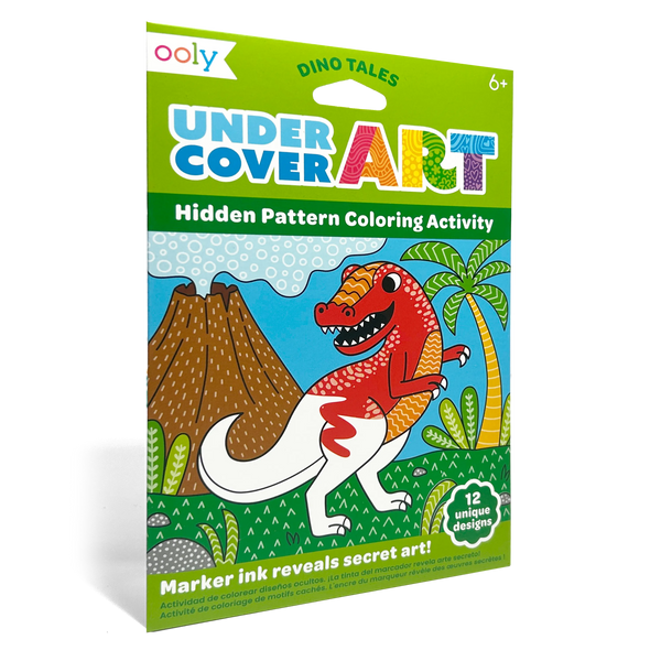Cartes de coloriage à motifs cachés Undercover Art Dinosaures – Lot de 12 – OOLY