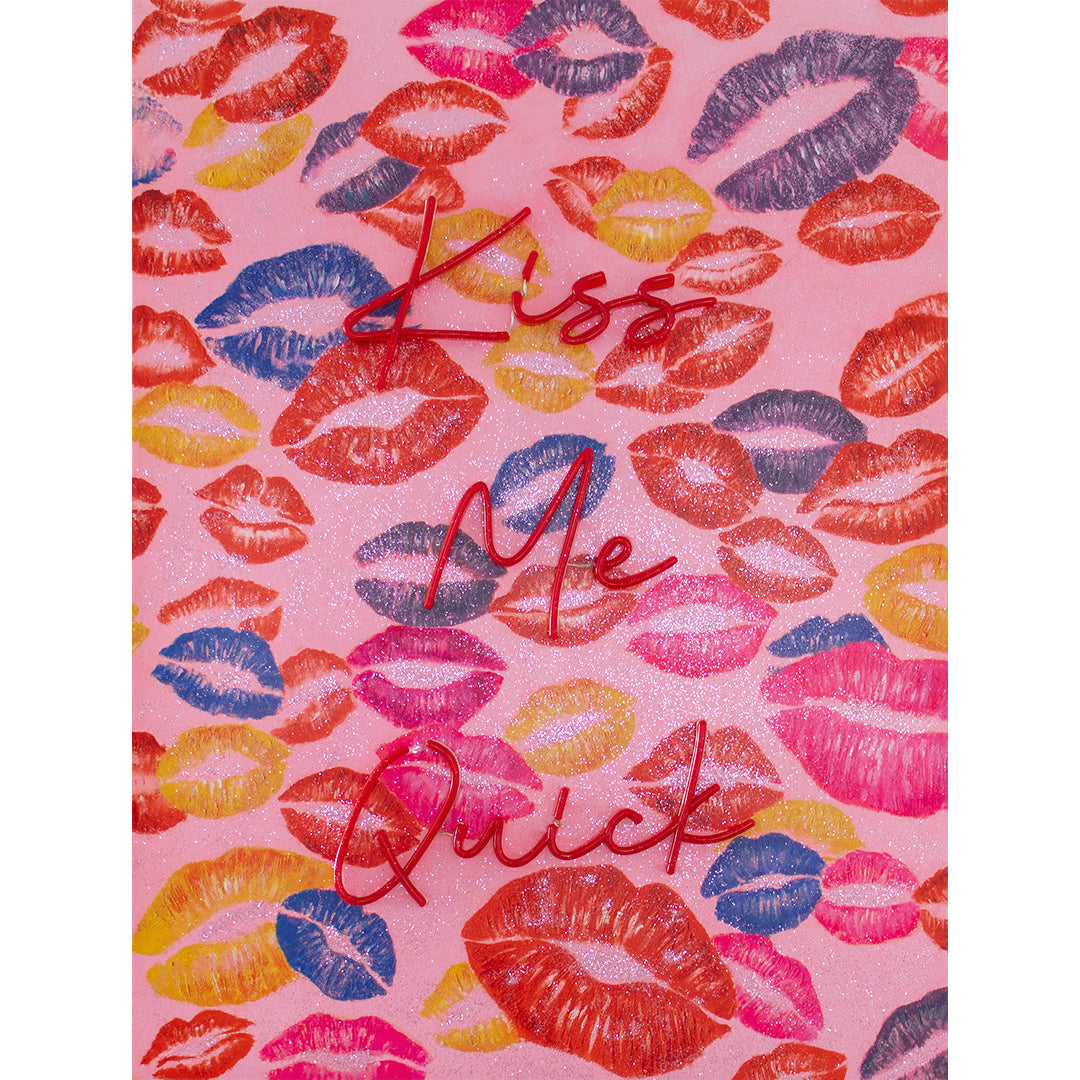 'Kiss Me Quick' Wall Artwork with LED Neon - SMALL