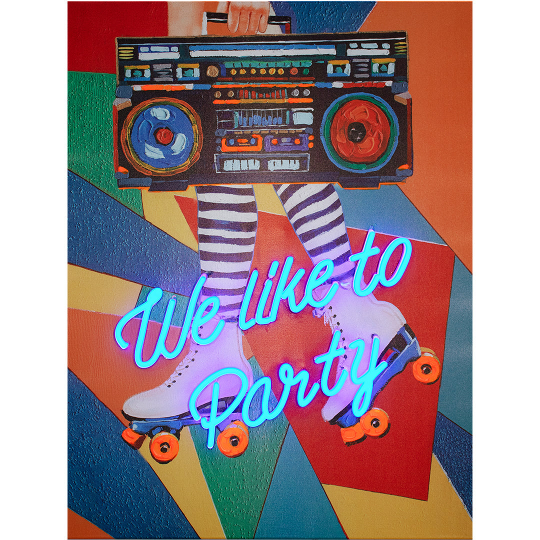 'We Like to Party' Wall Artwork with LED Neon - SMALL
