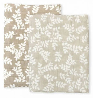 2er-Set Bio-Baumwoll-Mulltücher – Feuilles Taupe