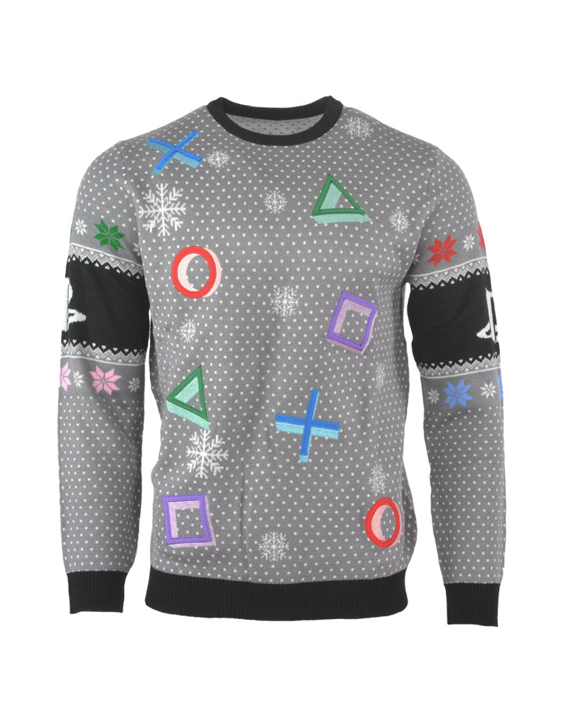 Pull de Noël Symboles Playstation Gris