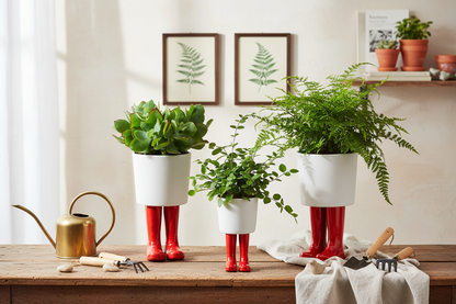 Bloempot, rode Wellington laarzen