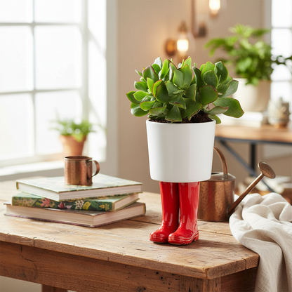 Bloempot, rode Wellington laarzen