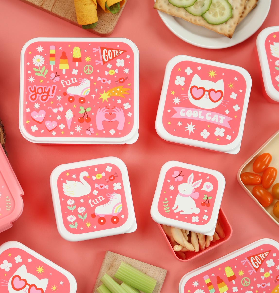 Lot de 4 boîtes repas et goûter - Fun