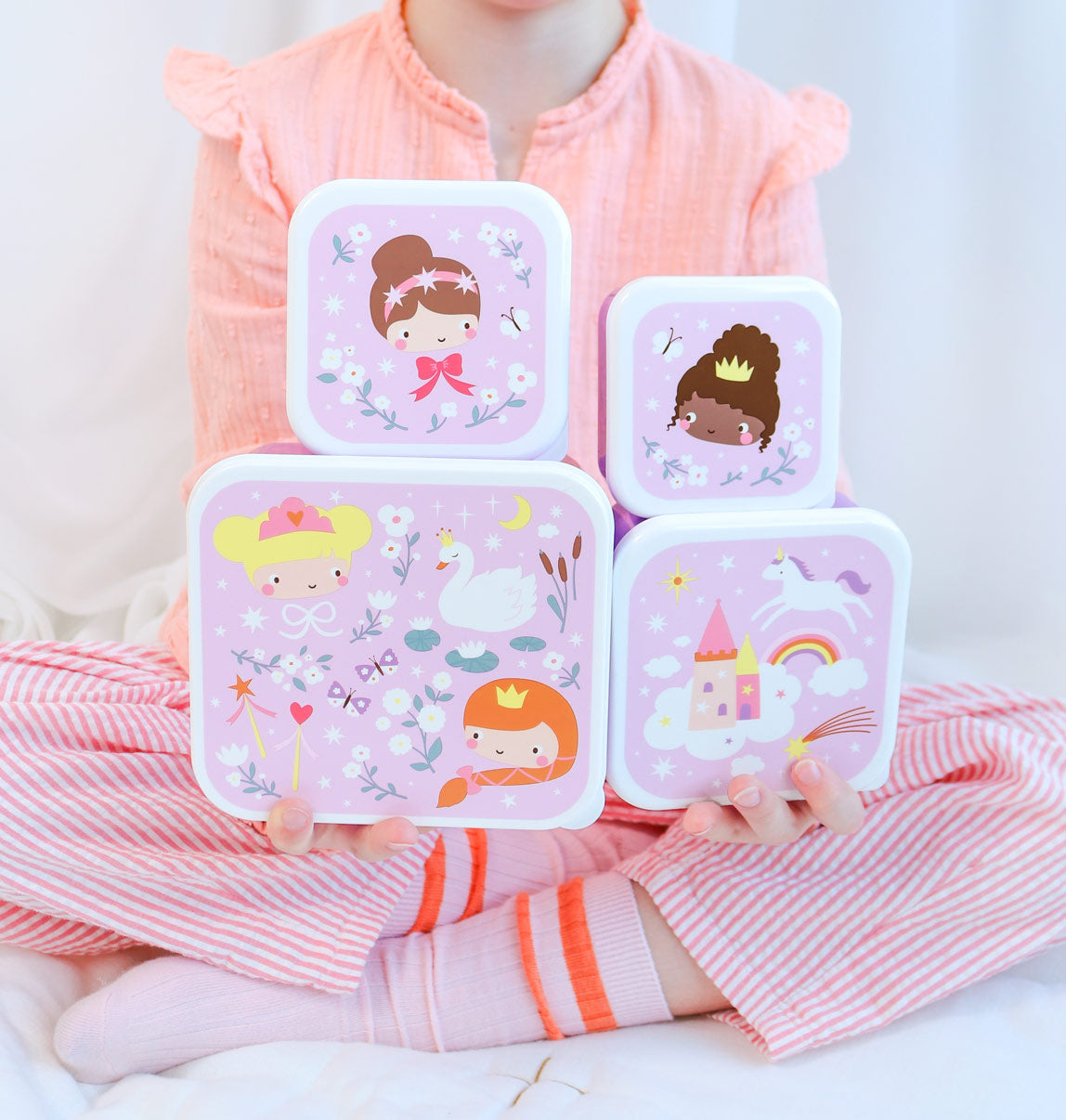 Lot de 4 boîtes repas et goûter - Princesses