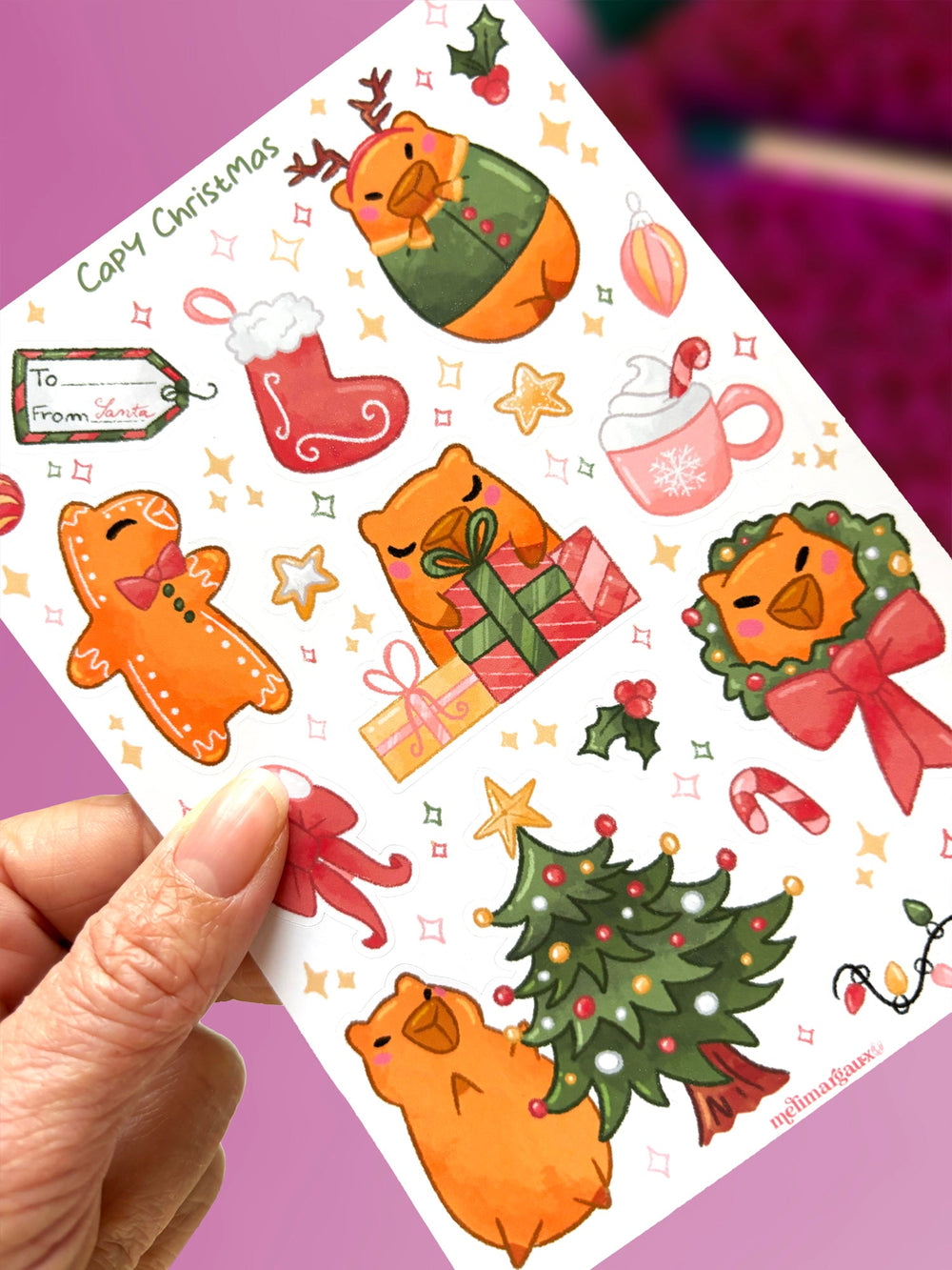 Folha de Autocolantes Capy Christmas
