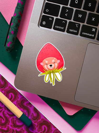 Pam el Panda Rojo, Sombrero Fresa | Sticker