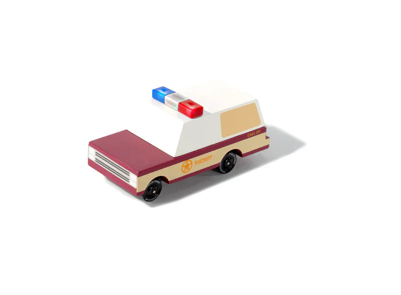 Houten politieauto van Candycar World - Sheriff