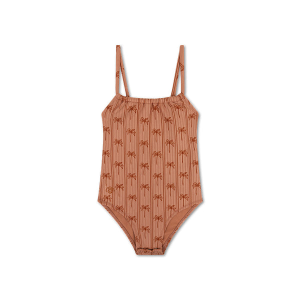 Swimsuit Girls - Brown - Palm Stripe