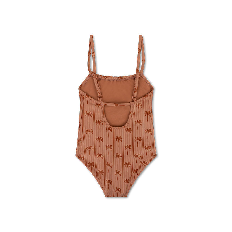 Swimsuit Girls - Brown - Palm Stripe