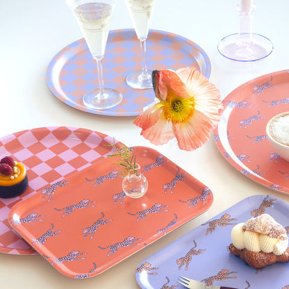 CHECKER Lilac/Peach Round Serving Tray - 31 cm