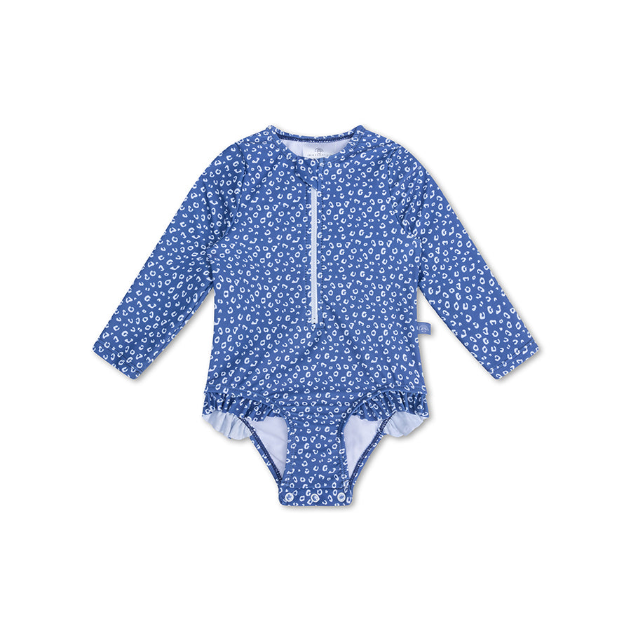UV Swimsuit Girls With Sleeves - Blue - Leopard