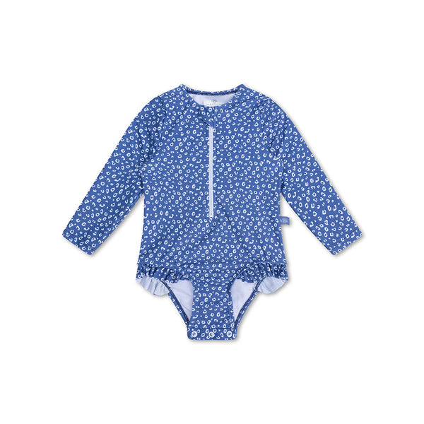 UV Swimsuit Girls With Sleeves - Blue - Leopard