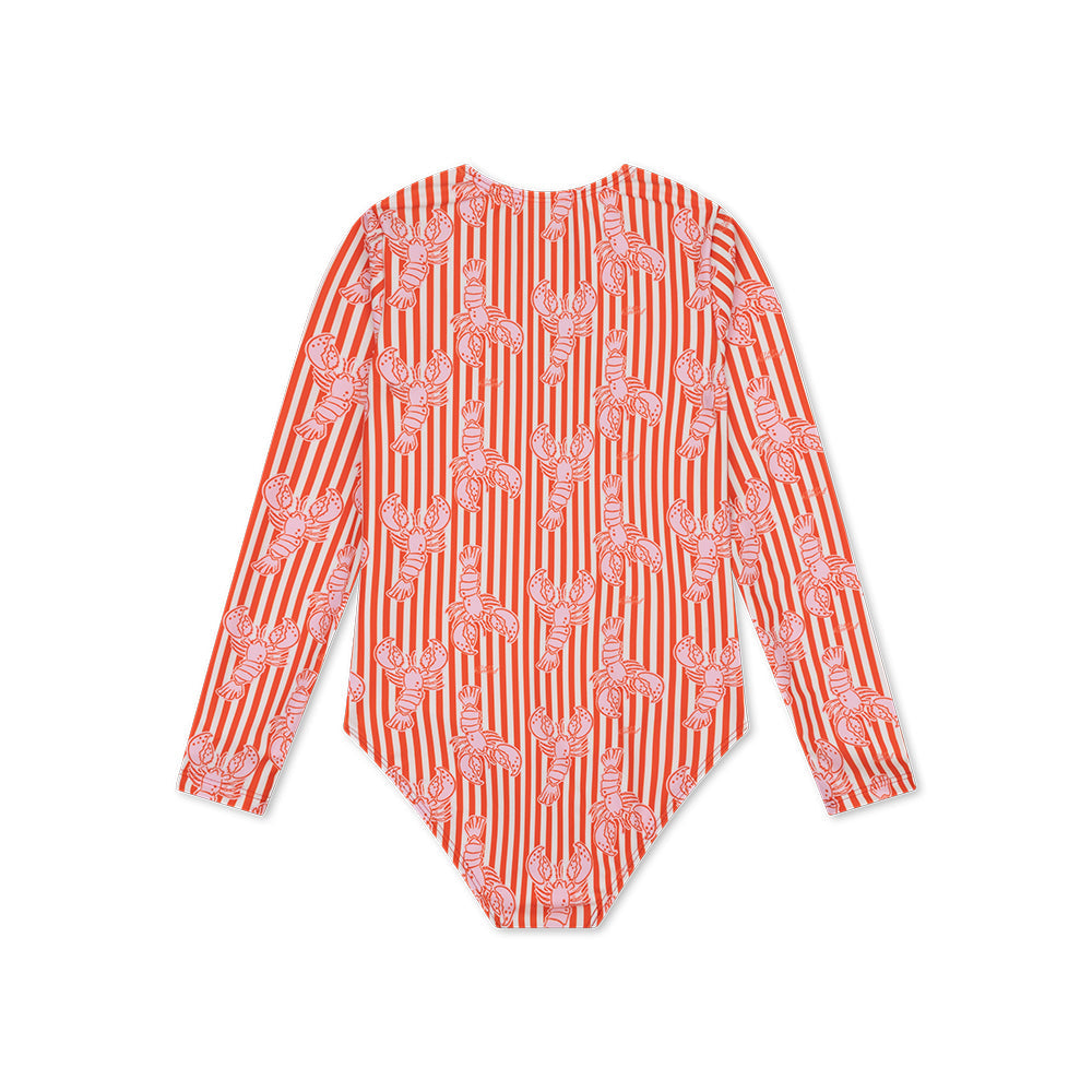 UV Swimsuit Girls With Long Sleeves - Red - Lobster Bay