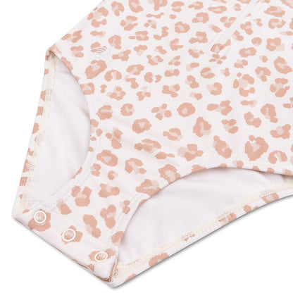 Swimsuit Girls With Short Sleeves - Beige - Leopard