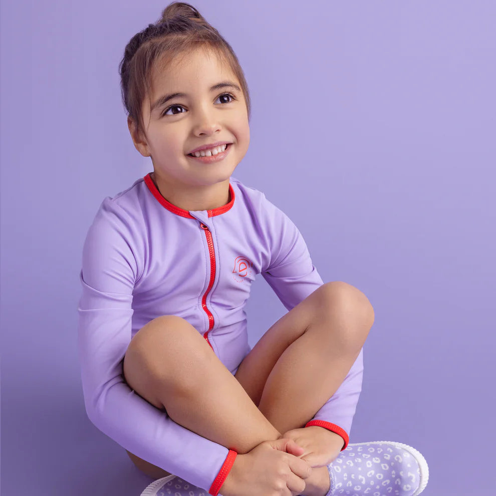 UV Swimsuit Girls With Sleeves - Purple - Pure Tones