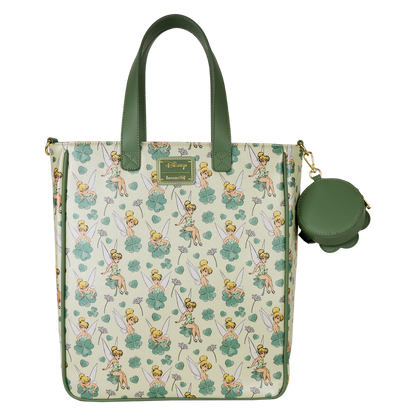 peter pan tinker bell clover all over print tote crossbody bag with coin bag