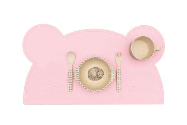 Conjunto de mesa de silicone rosa em pó