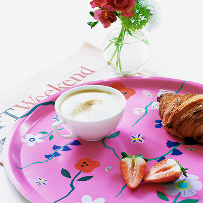 'Wildflowers' Fuchsia Round Serving Tray - 38cm