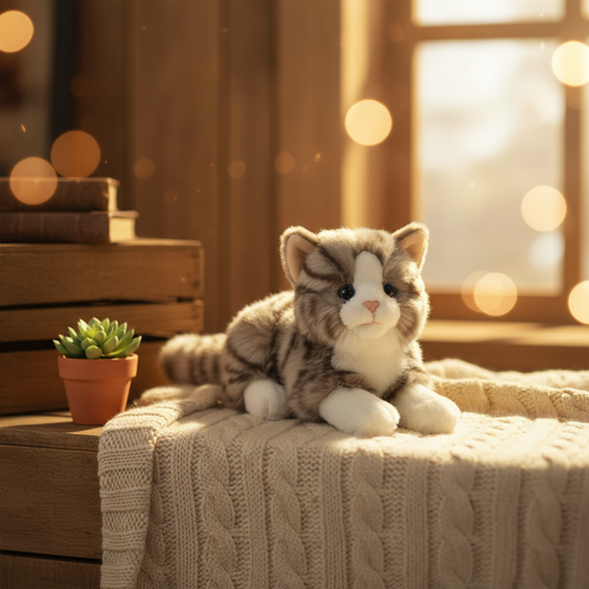 Peluche Chat couché gris