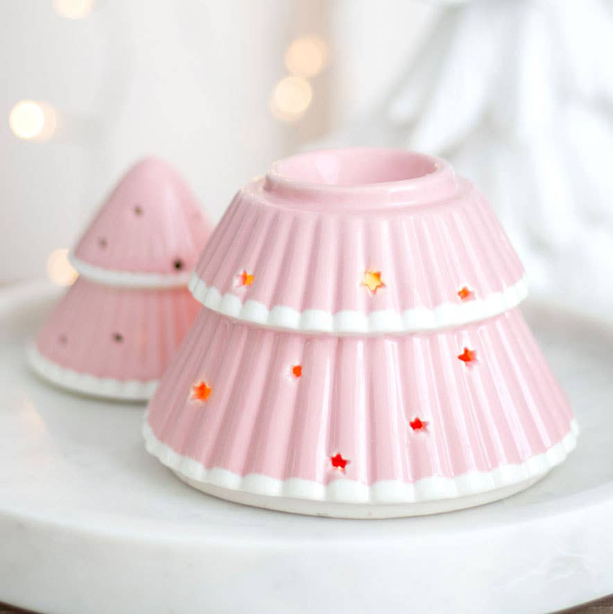Queimador a óleo em forma de árvore de Natal cor-de-rosa