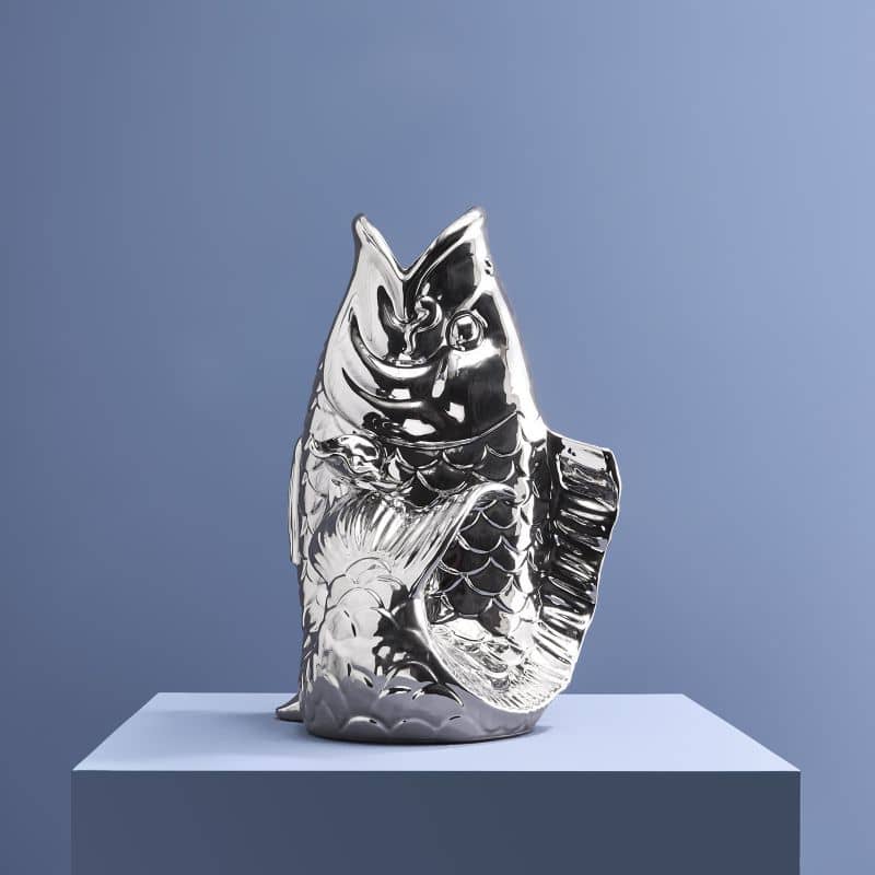 Escultura/jarrón de pez Blubb, gres plateado