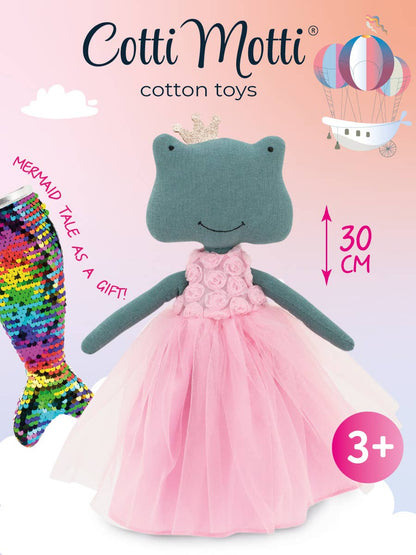 Peluche Fiona La Rana : Ensemble vêtement et queue de sirène - 29 cm
