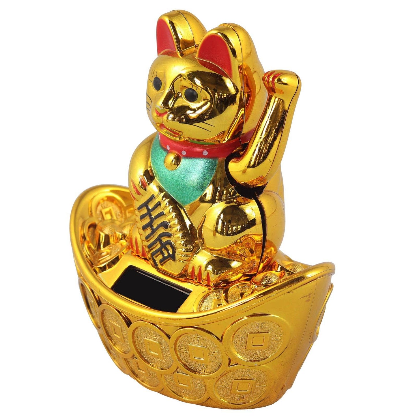 Chat chanceux solaire doré 10cm