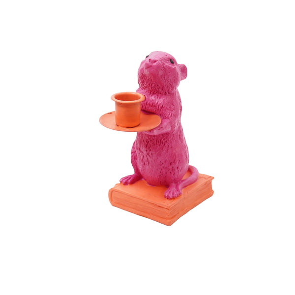 Portacandele - Topo - Poliresina - Rosa/Rosso - 8x10x17cm