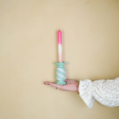 Bougeoir - Bonbon Toffee - Céramique - Menthe/Lilas - 7,5x7,5x13 cm