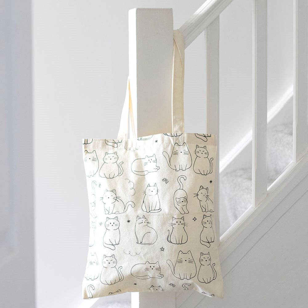Borsa tote stampata con gatti bianchi