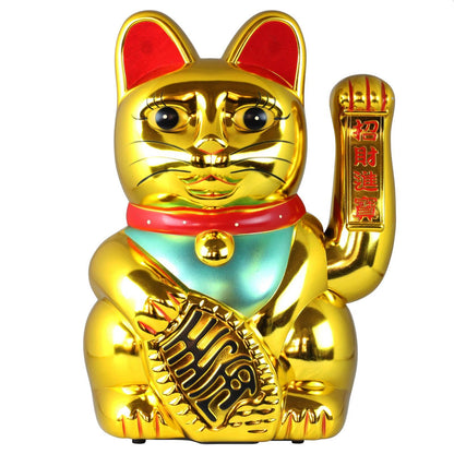 Grand Chat chanceux doré 40cm