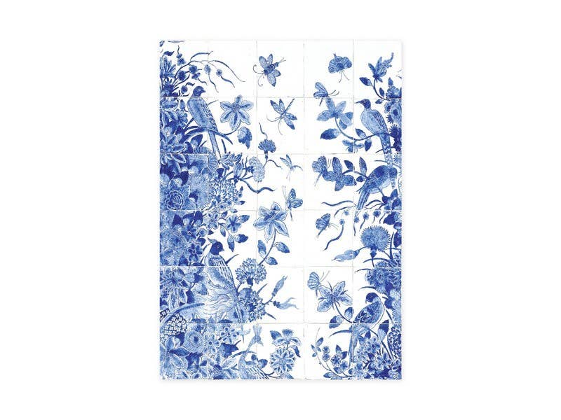 Torchon Carreaux et oiseaux bleus