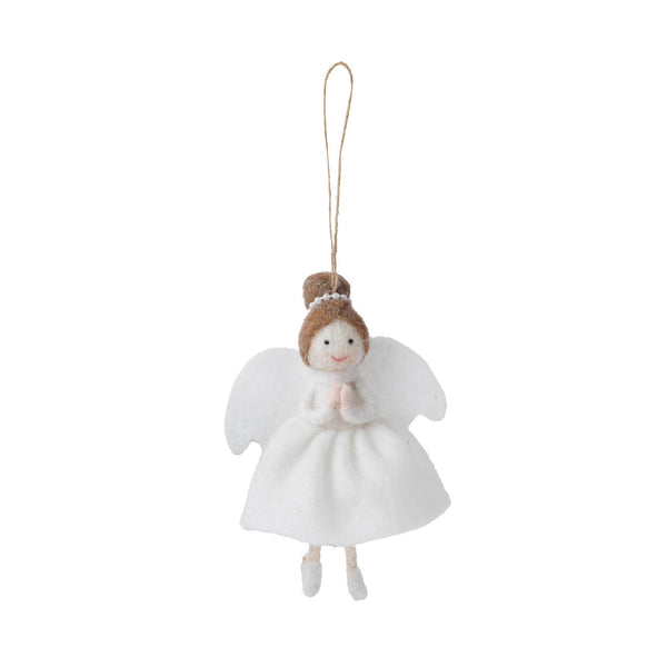 Decoración colgante: Ángel de fieltro con cabello castaño