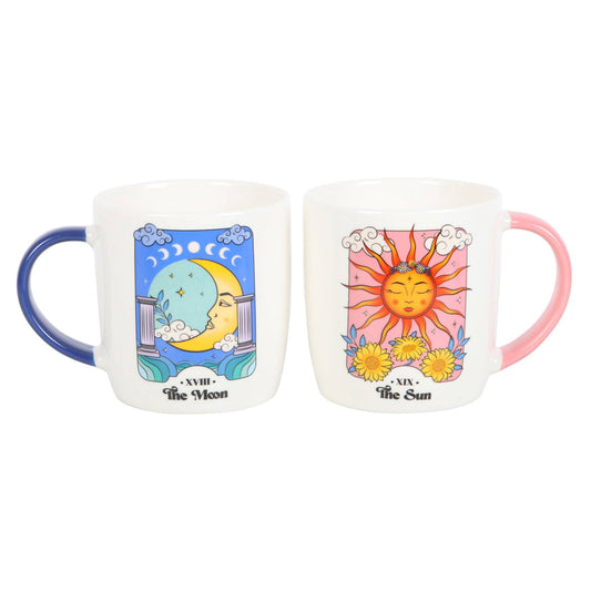 Set of celestial Sun and Moon mugs