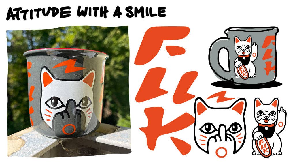 Taza de gato de la suerte "Que te jodan, Neko"