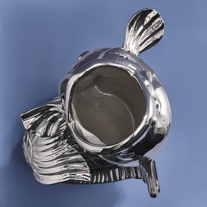 Escultura/jarrón de pez Blubb, gres plateado