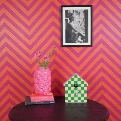 Reloj de pared de cuco - Estampado - Verde/Rosa - 24 x 27 x 9 cm