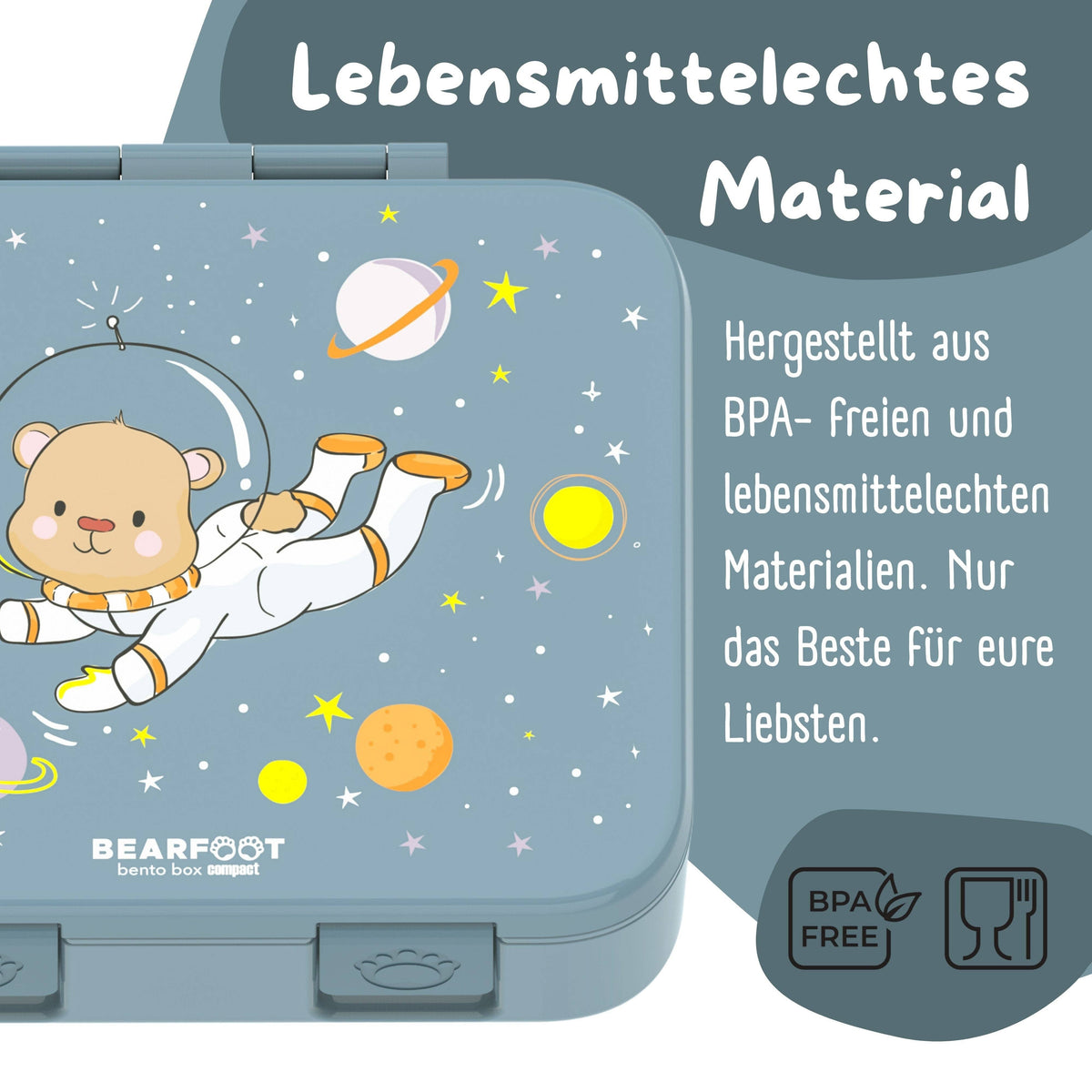Brotdose mit Fächern, leicht & auslaufsicher - Bär blau