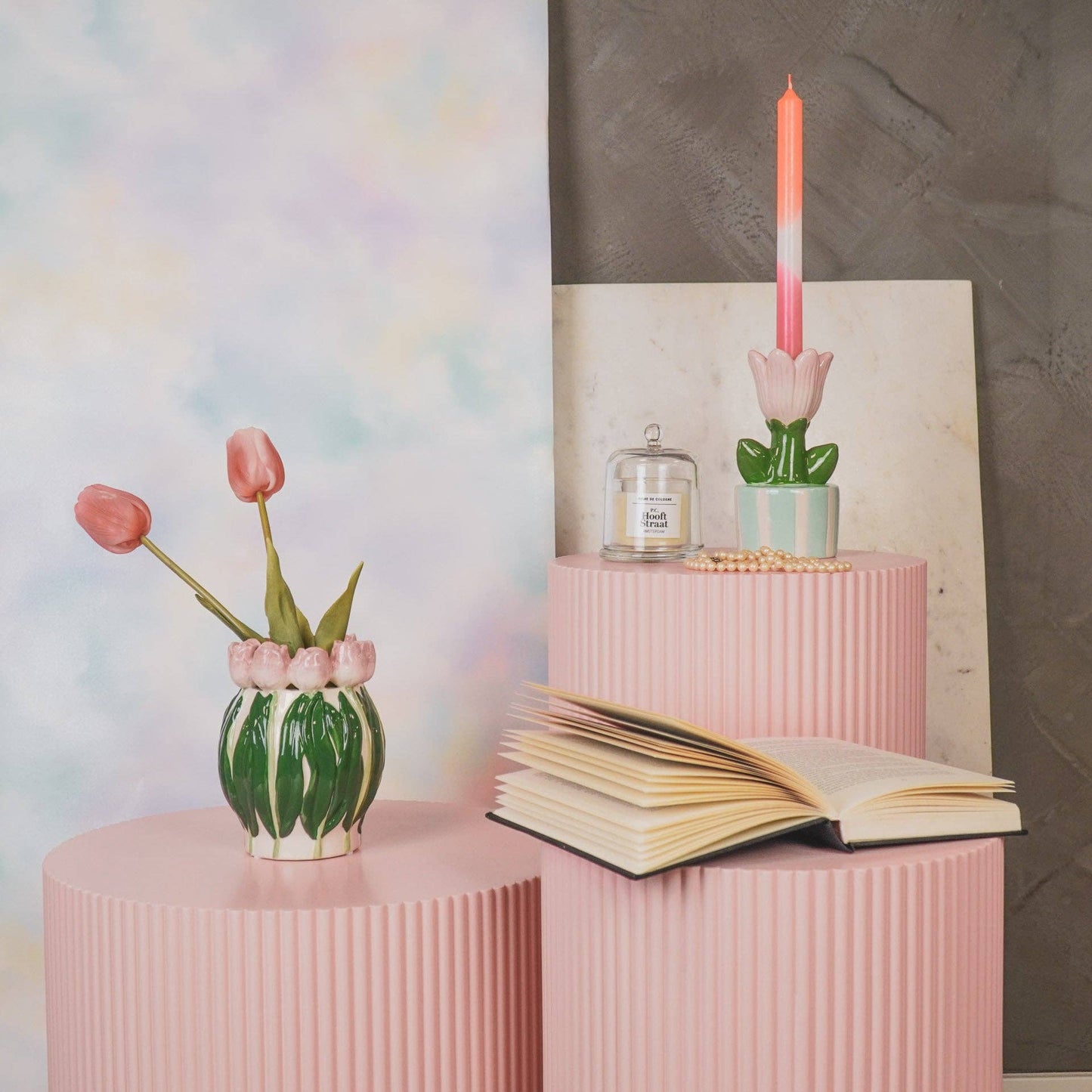 Vase Tulipes - Rose clair/Vert