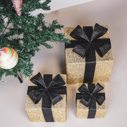 Cadeau de Noël à LED - S3 - Polystyrène - Or/Noir - 15/20/25 cm