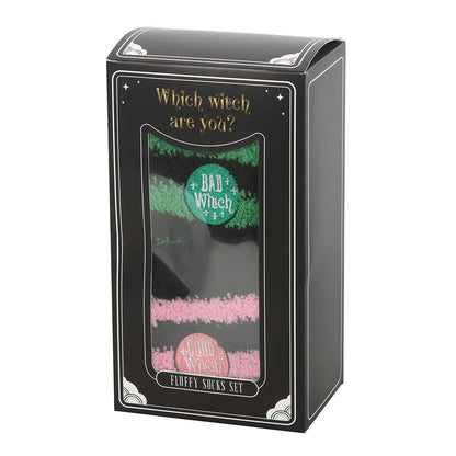 Ensemble de 2 paires de chaussettes rayées moelleuses Bonne Sorcière, Mauvaise Sorcière