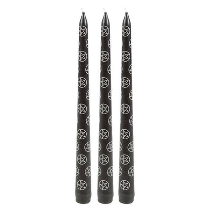 Set of 3 Black Magic Pentagram taper candles