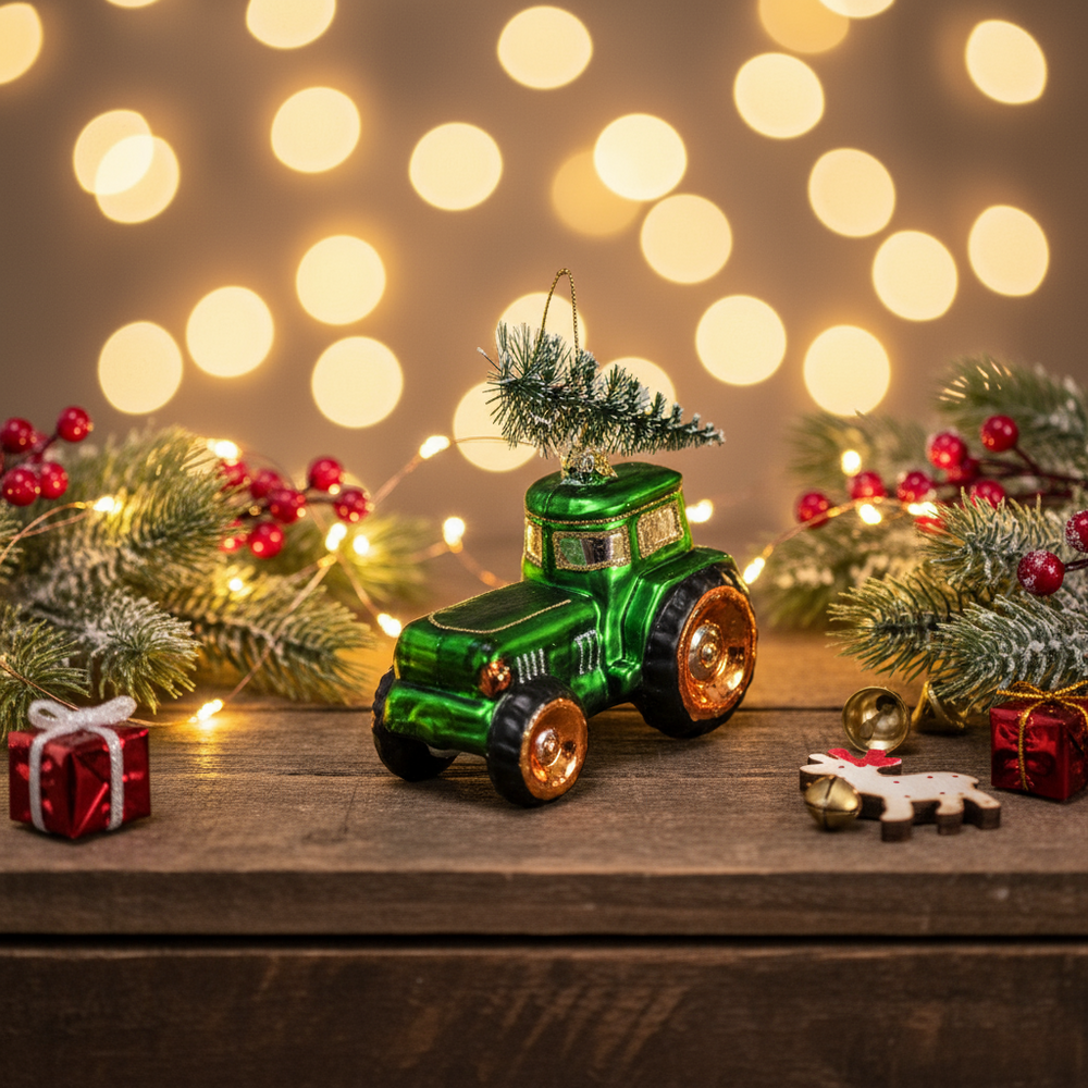 Green Tractor Christmas Bauble