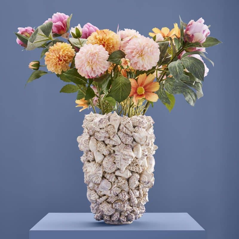 Jarrón de conchas marinas, gres natural L