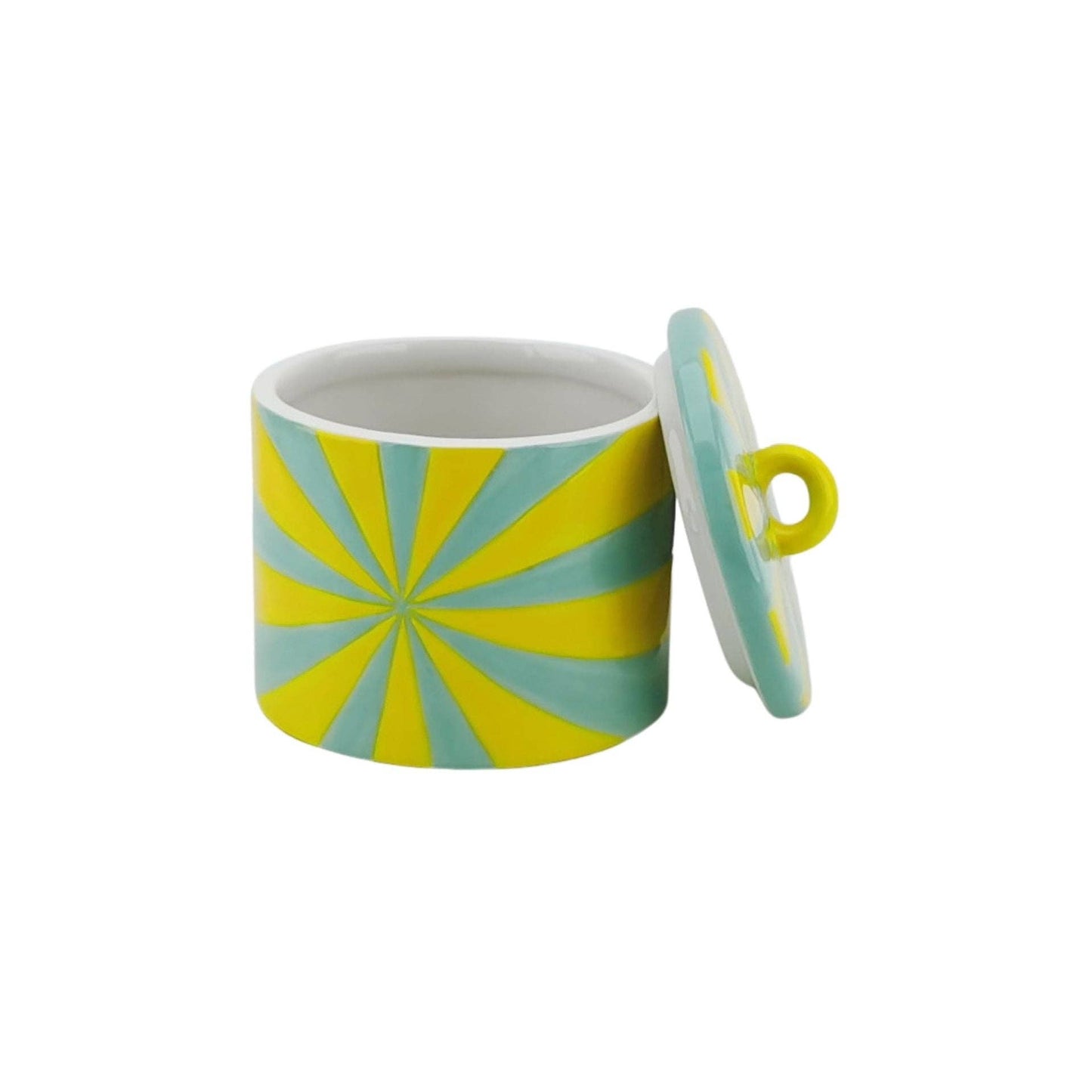 Decoratieve pot - Wervelpatroon - Dolomiet - Geel/Muntgroen - 11x11x11,5 cm